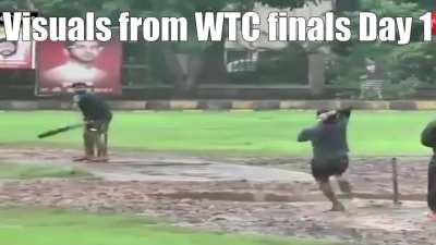 A li'l bit of moisture on pitch