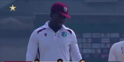 Rizwan to WI batter Sinclair as he arrives to the crease on a spin friendly wicket 