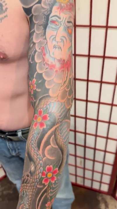 Finished sleeve done by Jesse Heike @ Leviticus tattoo in Minneapolis MN.