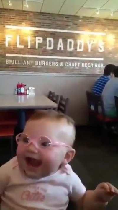 This baby is visually impaired, and then he was given additional glasses, so he could see clearly. His smile when he saw his mother and father clearly!