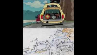 How Hayao Miyazaki storyboarded the car chase in The Castle of Cagliostro (1979)