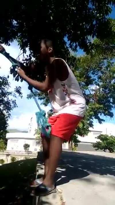 Jump from a tree using a rope.