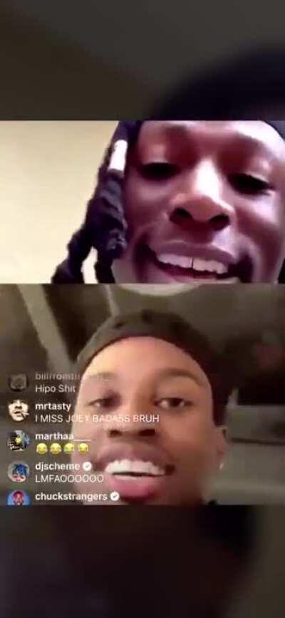 Joey Badass and Denzel Curry roasting each other on live
