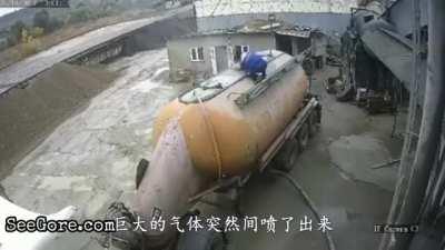 Pressurized tank blows man away