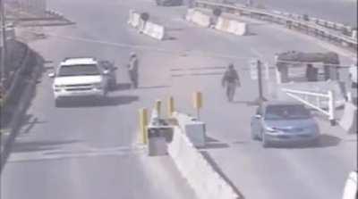 An AQI (Al Qaeda in Iraq) or ISI (Islamic State of Iraq) SVBIED attack against a checkpoint in Iraq manned by US forces in 2006.