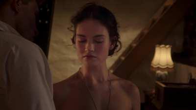 Imagine you get stuck in a mountain hut with Lily James due to a snowstorm and she makes clear she does not intend to spend the time reading books. How will she get fucked through the days you are stuck there?