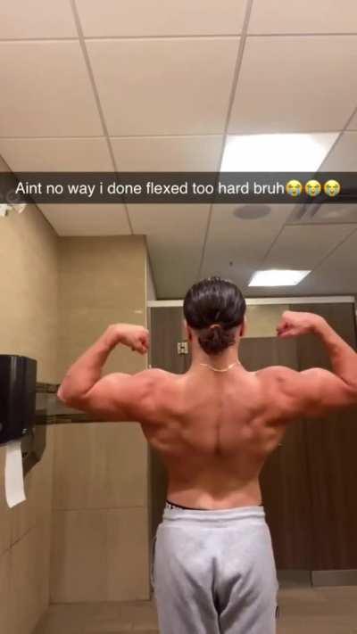 To flex his muscles after his workout