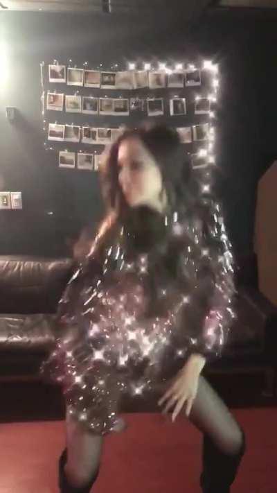 dancing in glittery dress