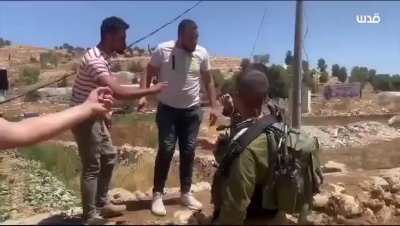 Israelis pouring cement on water springs in the West Bank town of Hebron. This is a common occurrence along with uprooting olive trees, burning farms, poisoning water wells and demolition of Palestinian homes 