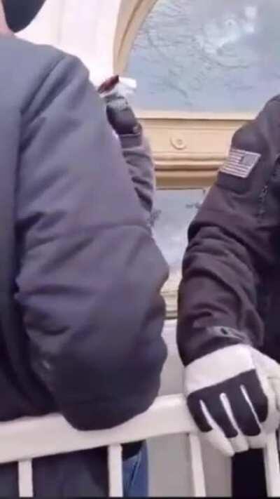 Trump Supporter To ANTIFA BREAKING The Capitol Window “Hey WTF man! Are you Antifa? Are you *%!% Antifa? What are you doing??” While crowd boos.