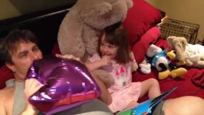 Dad reads his daughter a bedtime story while on helium. Hilarity ensues.