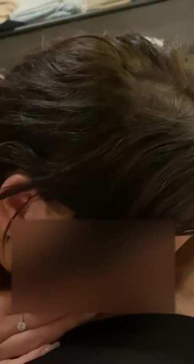 White slut deepthroats a Big Arab Cock