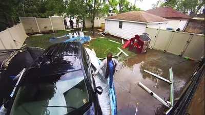 Distracted driver crashed into my Facebook friends backyard.