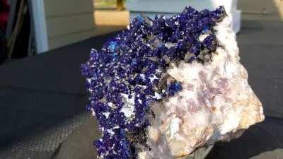 Azurite on Quartz from the Sierra Rica Mine, Chihuahua Mexico