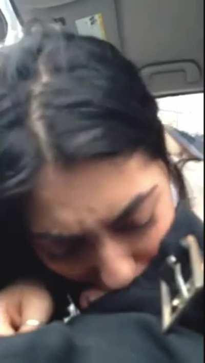 Sexy Brunette gives a Hesitant Blowjob in the Car & Takes Cum In Her Mouth