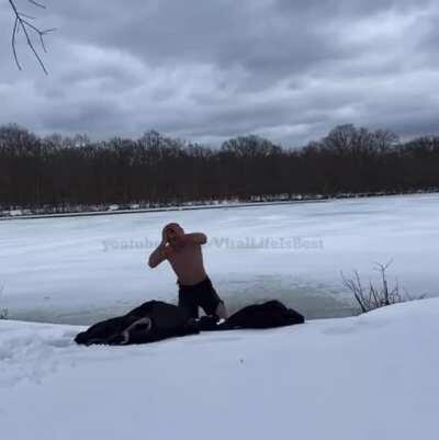 Merab Dvalishvili Dives Into the Shallow End of a Frozen Lake.