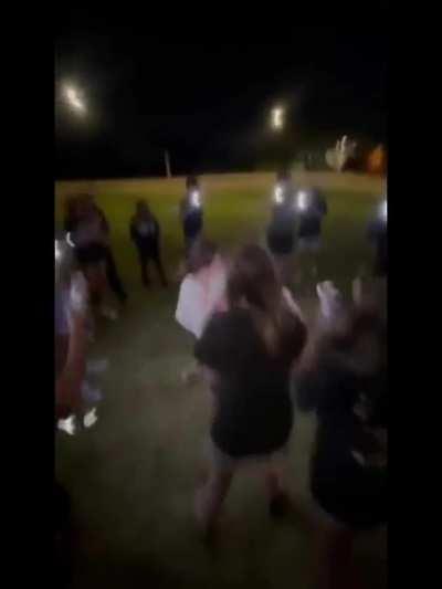 girl in the white t shirt egged my friends house (black t shirt) and jumped her while she was drunk three days before this so she handled that shit