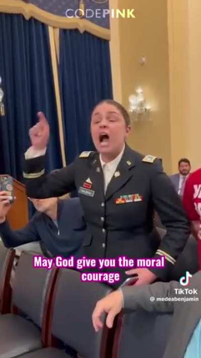 17-year veteran and intelligence officer disrupted the House Committee on Veterans' Affairs to call out the billions its members send to fund genocide in Gaza while veterans are left