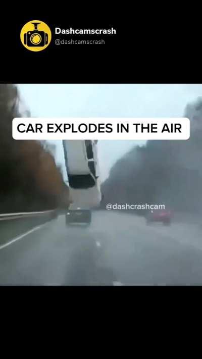 Car explodes in the air