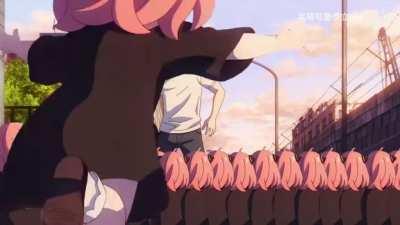 100 Anyas go for a walk