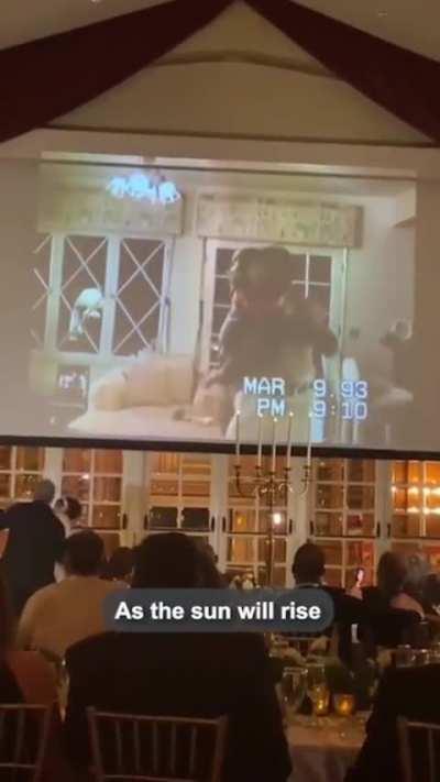 Bride has father and daughter dance to an old video of them singing and dancing to Beauty and the Beast.