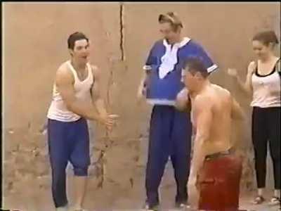 Throwback to Steve and The Miz oil wrestling.