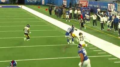 Saquon Barkley, converts a 2nd & 17, jukes a defender, and then clears another defender with a hurdle