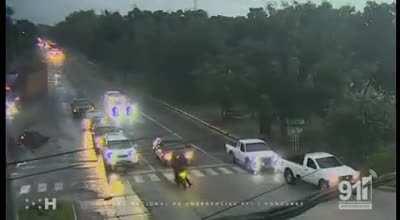 Truck runs stop sign