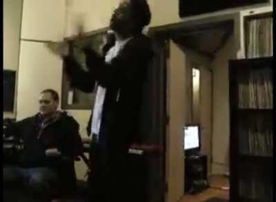 “Kid Cudi in the studio in 2008 listening to his collab with Kanye West “Welcome To Heartbreak” 💔” via XXL