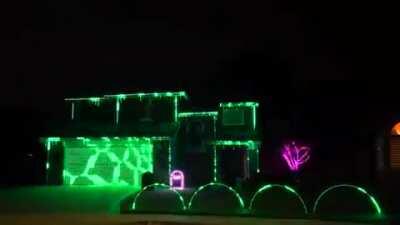 Halloween lights synched to metal. Wait 'till the vocalist joins.