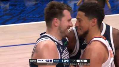 [Highlight] Luka misses a layup for the tie and fouls KD following which Book and Luka come face-to-face