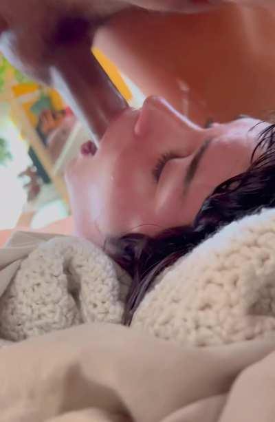 Your innocent crush holds her own face still so I can fuck it better