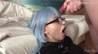 All Over Her Face And Glasses