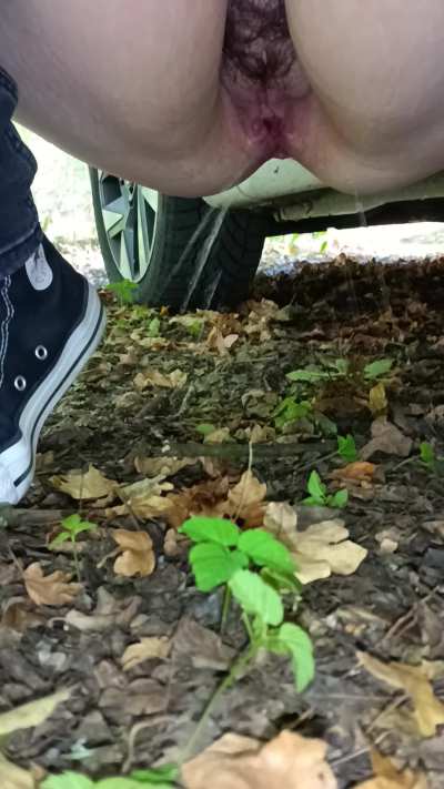 Das musste schnell gehen. Also neben das Auto gehockt und los gepinkelt