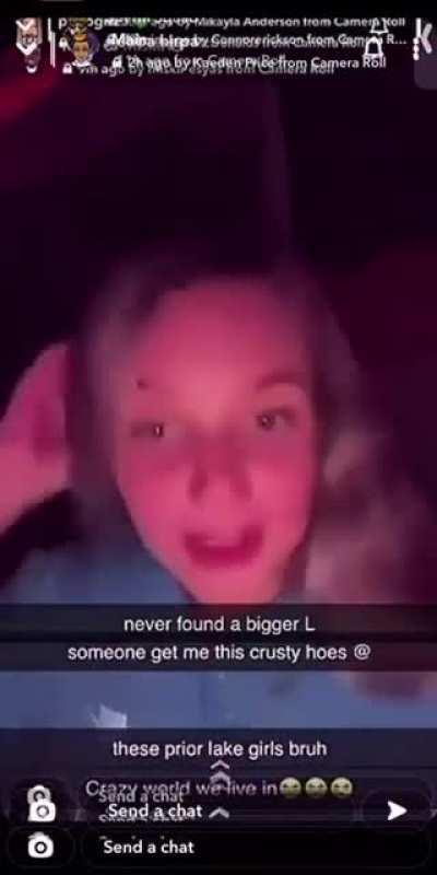 A girl from a High School in Prior Lake, Minnesota, laughing and calling one of her classmates racial slurs and telling them to kill themselves. Her school is currently investigating the incident