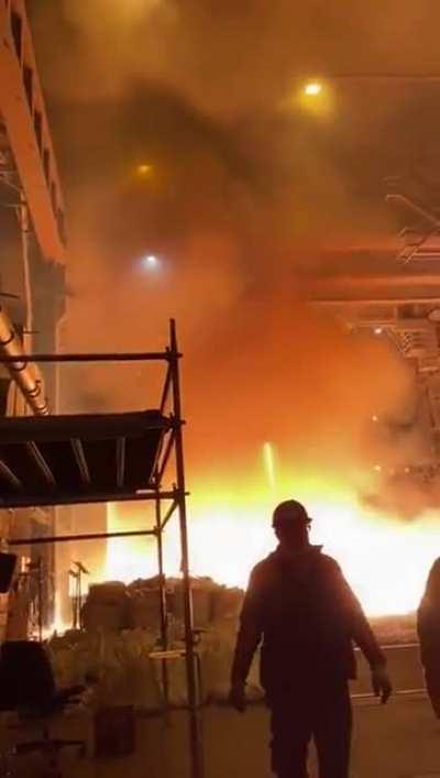 Spilling a full vat of Molton Steel on the Factory Floor