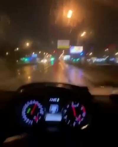 Let me speed in rain while making a video, while I'm at it, it couldn't hurt to take my eyes off the road...