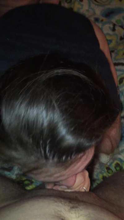 Our friend’s love visiting..must be my cooking, or the blowjobs! I took him as deep in my throat as possible while hubby fingered my asshole from behind!