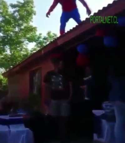 WCGW performing on the roof in a Spider-Man suit
