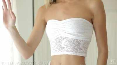 gina gerson in fishnet stockings and a garter