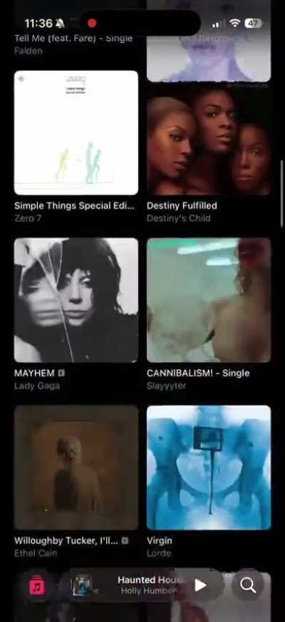 [iOS 26.2 RC] Scrolling quickly after backing out of a page on Apple Music will cause album covers to slide weirdly.