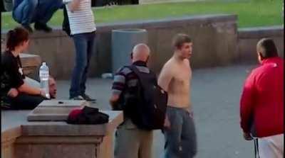 Dude tried to pick a fight with random people on the street.