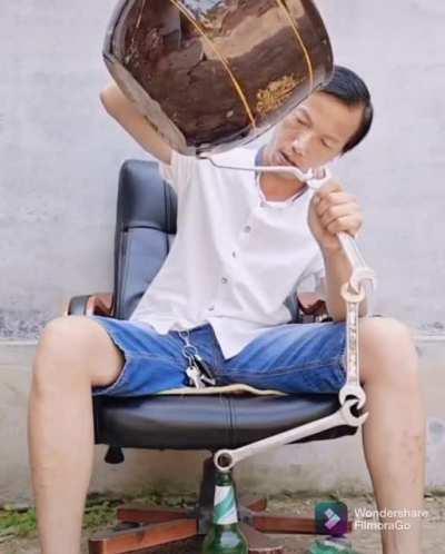 Balancing a flower pot on some tools