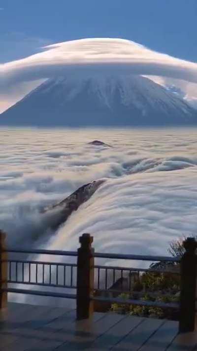 Clouds above and below Mt Fuji