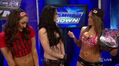 The Bella twins bullying Paige, then Nikki owns her with just 1 hit, absolutely domination.