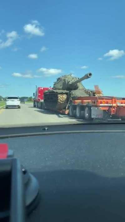 This absolute unit of a tank on the highway