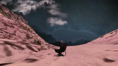 Geralt of Rivia, The Witcher with an invisible snowboard.