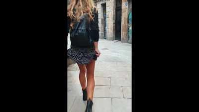 Blonde Babe showing the goods in town