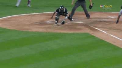 [Highlight] Elvis Andrus makes a diving stop as Rosario rounds third and heads for home. Rosario is called out on the field even though he is clearly safe. The Guardians do not have a challenge and the call stands.