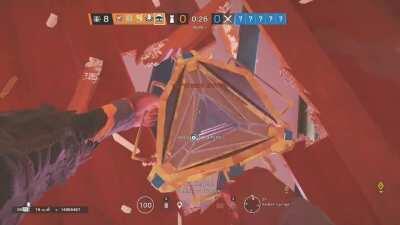 Sound of c4 is nearly nothing, can't see from below. Wamai/jager would help to deter attackers from destroying it, and a defender playing sunrise is normal. Player in VIP or kitchen could run out on a zof/ash rappelled upside down.